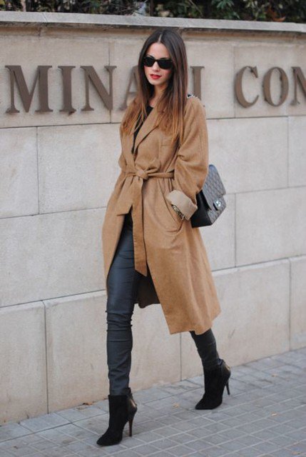 Stylish Brown Trench Coat with High Heel Booties