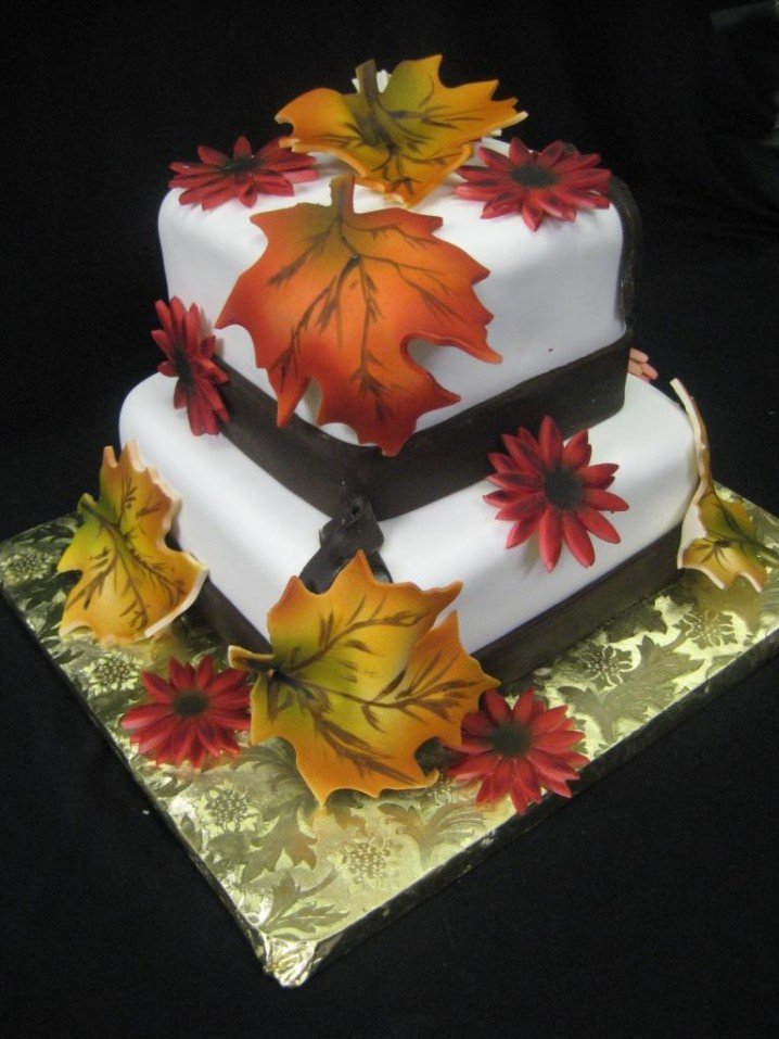 Wedding Cake with Golden Leaves
