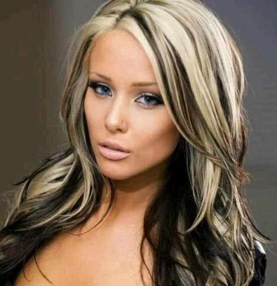 Long Straight Black and Blonde Hairstyle
