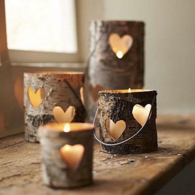 Candle Holders with Heart Shape Carved