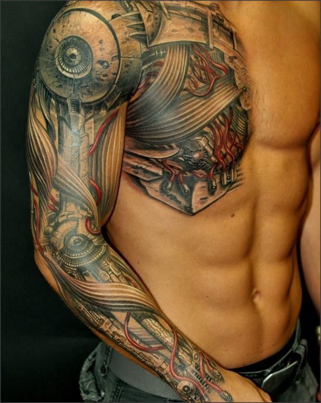 Chest and Sleeve Tattoo