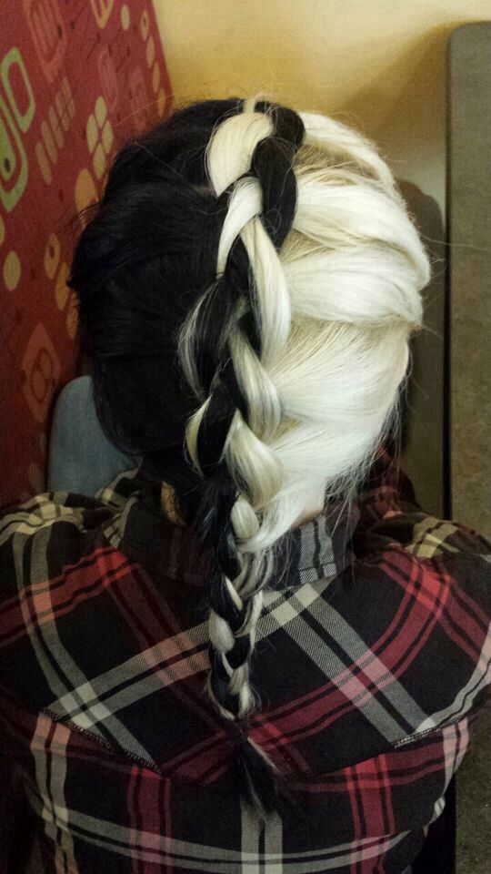 Cool Braided Fauxhawk Black and Blonde Hairstyle