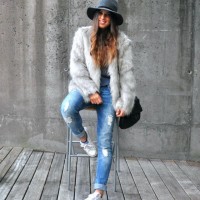 Fur Coat and Ripped Jeans Outfit
