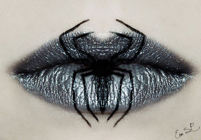 Halloween Lip Makeup Idea with a Spider Pattern