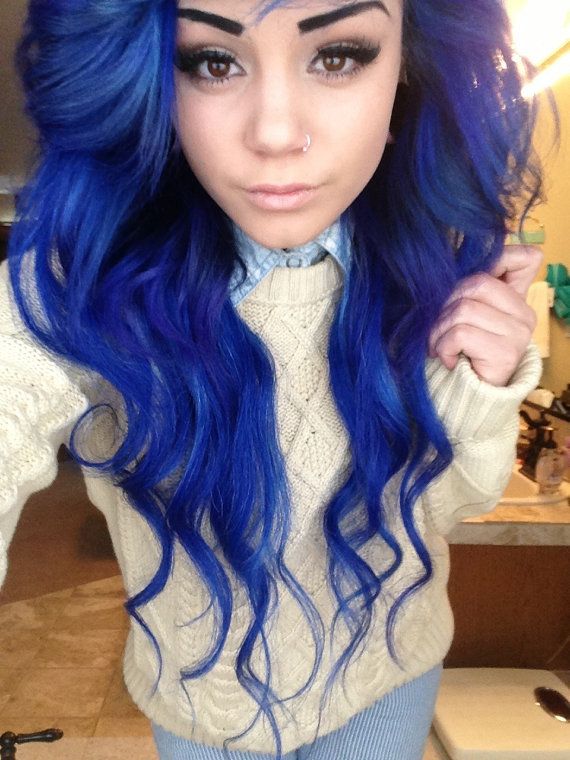 Long Wavy Blue Colored Hairstyle