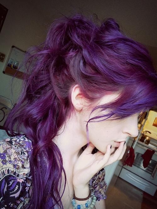Long Wavy Purple Hairstyle - Ponytail