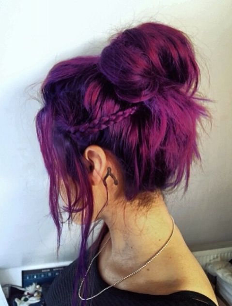 Messy Bun Purple Hairstyle