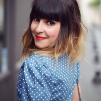 Ombre Hairstyle With Blunt Bangs for Medium Hair