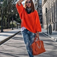 Orange Jumper Outfit with Ripped Jeans