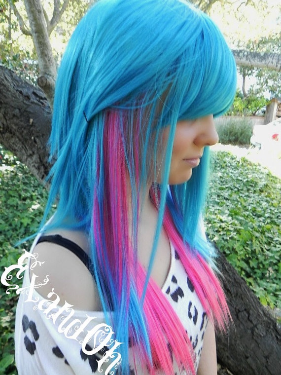 Pretty Blue and Pink Colored Hairstyle