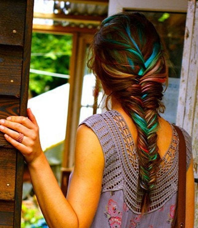 Stylish Colorful Fishtail Braided Hairstyle