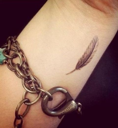 Tiny Feather Tattoo On the Wrist