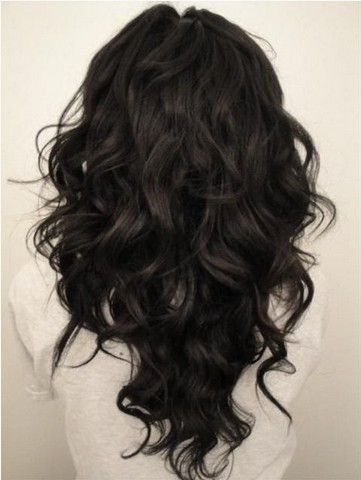 V-cut Long Wavy Black Hairstyle
