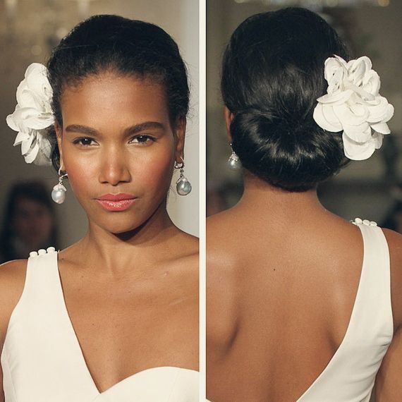 Wedding Updo Hairstyle With Flower for Black Women