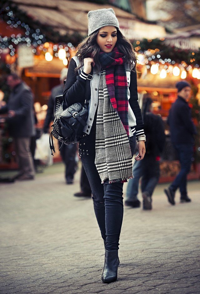 Winter Outfit Idea with Plaid Scarf