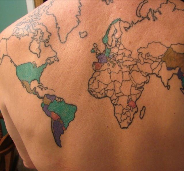 World Map Tattoo on Back