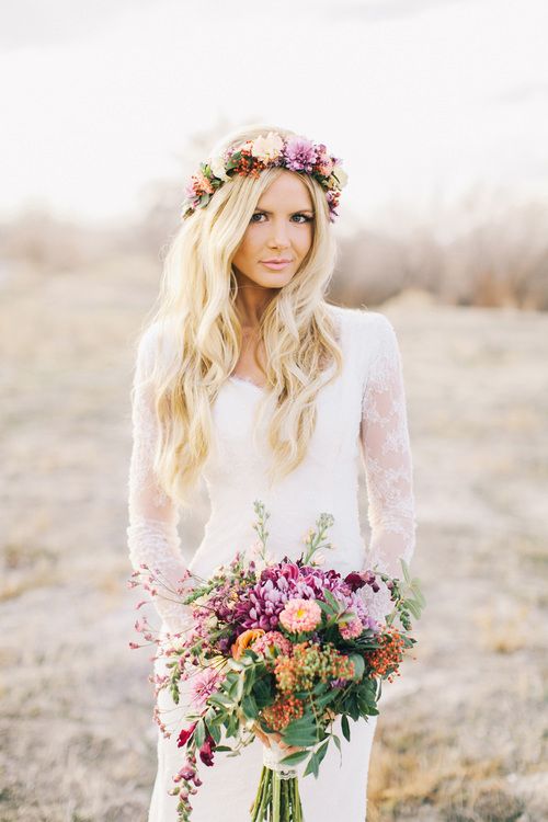 Boho Hairstyle with Floral Crown for Wedding