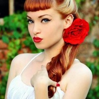 Bright Colored Retro Hairstyle With Flower