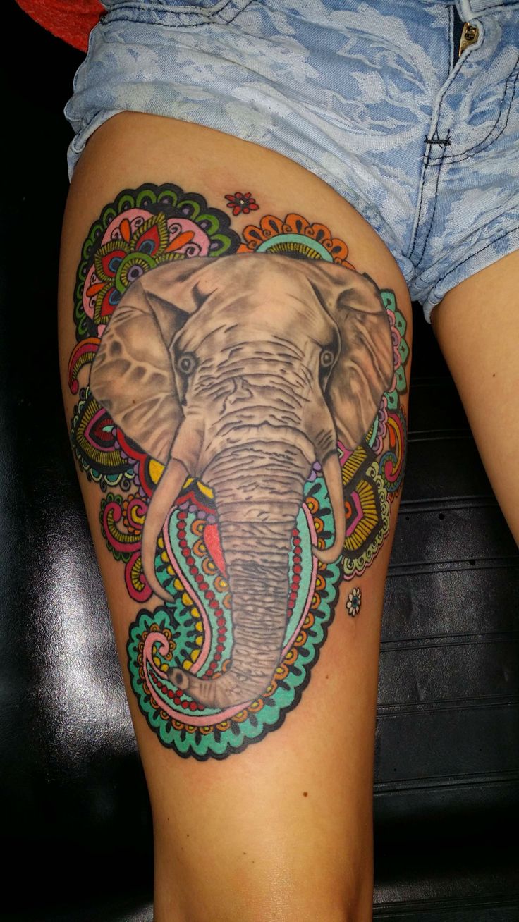 Colorful Elephant Tattoo