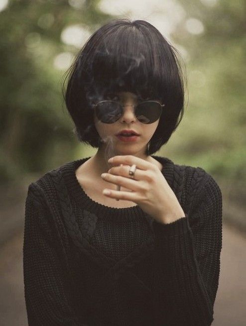 Cool Short Black Bob Hairstyle With Bangs