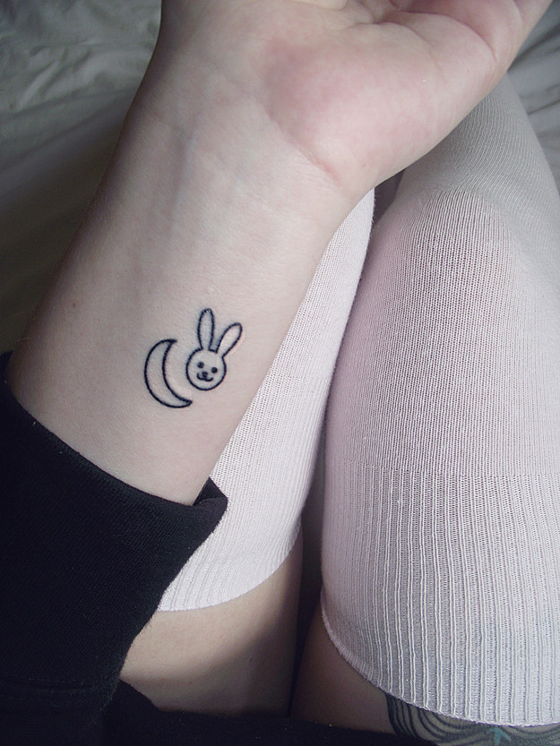 Cute Bunny and Moon Tattoo