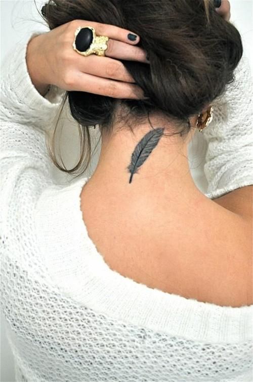 Feather Tattoo on Neck