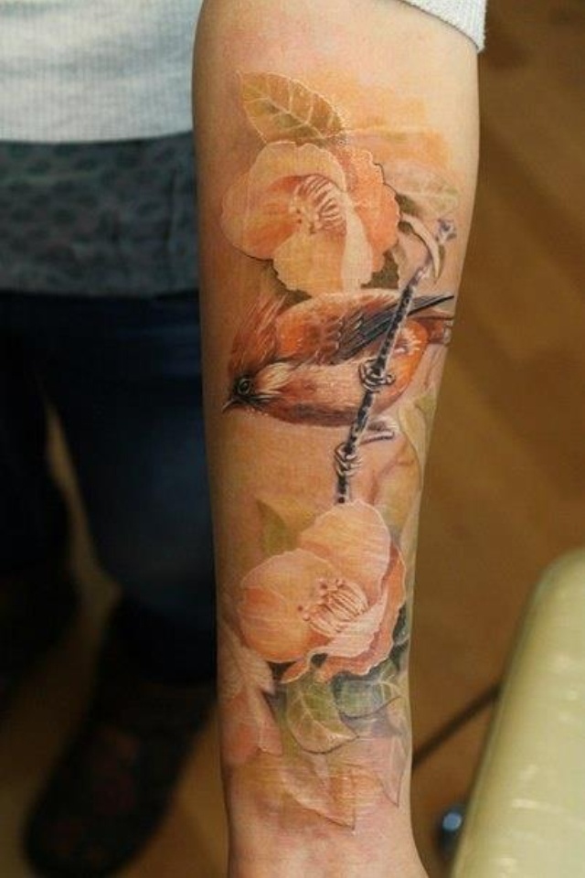 Flower and Bird Tattoo