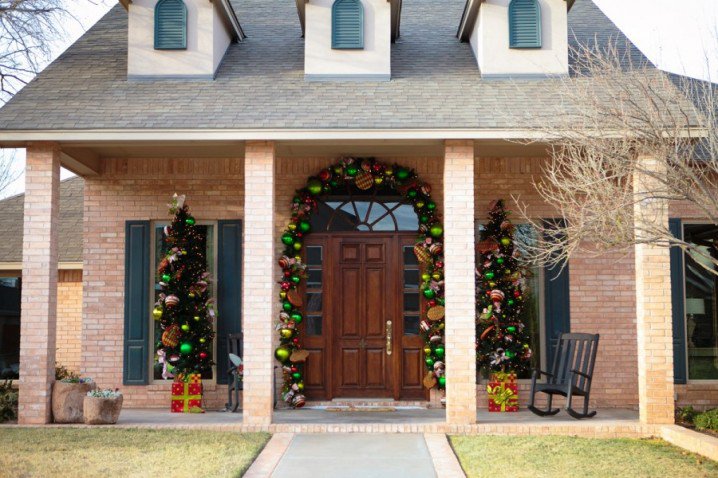 Front Porch with Christmas Balls