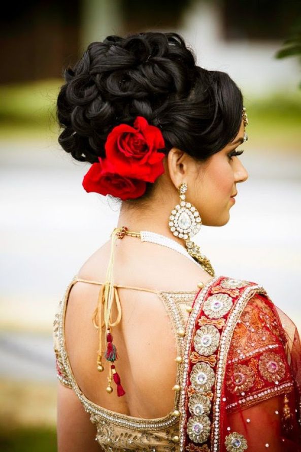 Glamorous Indian Wedding Hairstyle With Flower