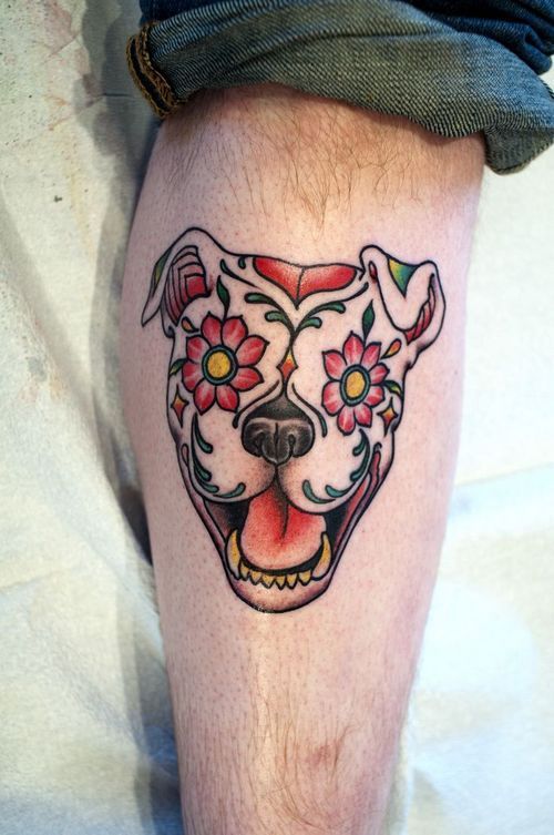 Interesting Dog Tattoo On Leg