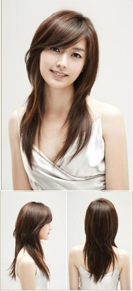 Long Layered Haircut With Bangs for Asian Girls