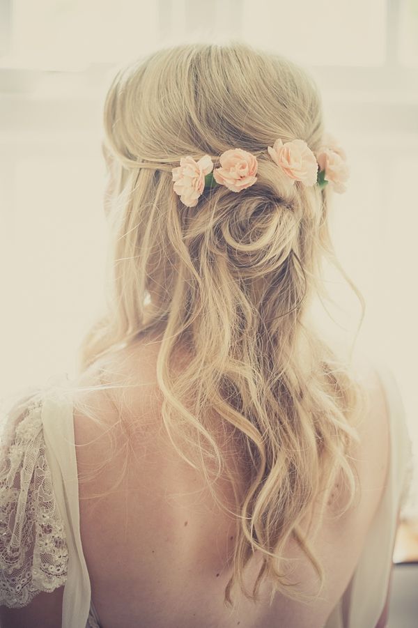 Long Wavy Wedding Hairstyle With Flowers