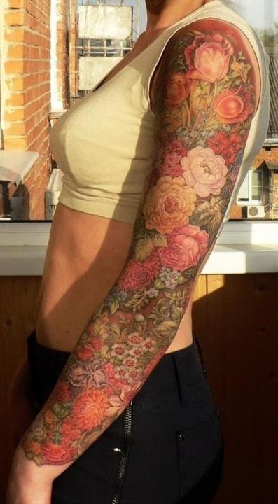 No Line Floral Sleeve Tattoo