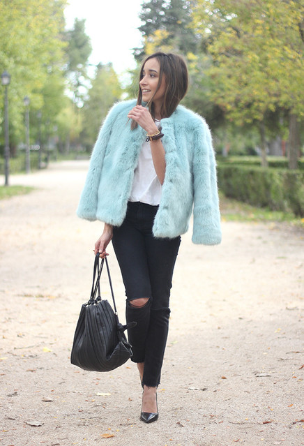 Pastel Fur Coat Outfit Idea