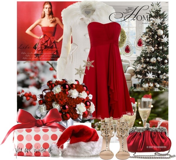 Pretty Red and White Outfit Idea for Christmas Party