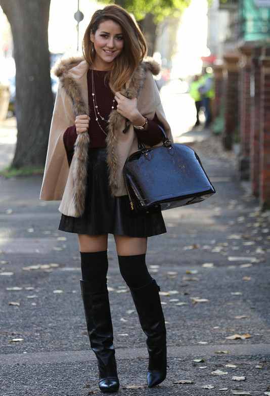 Winter Outfit Idea with Black Leather Skirt