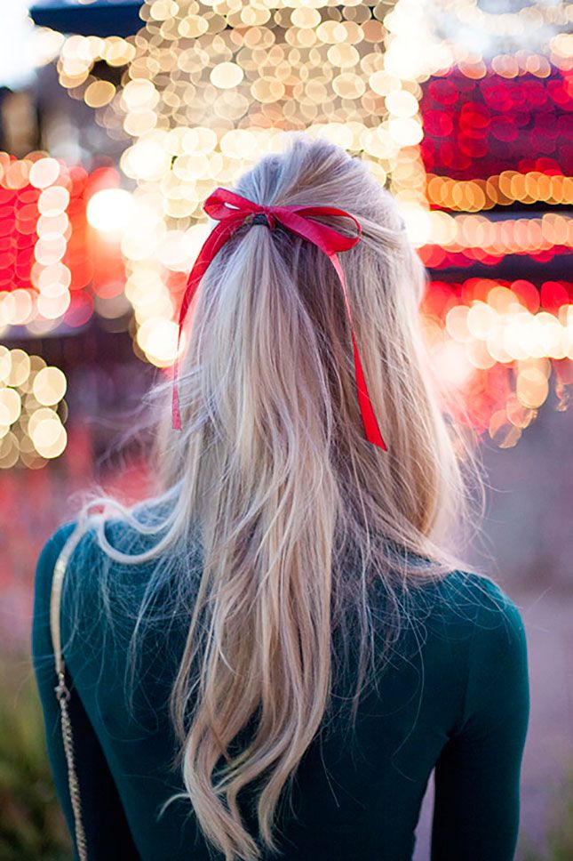 Blonde Hair with a Red Ribbon