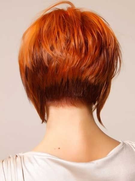 Short Red Stacked Bob Hairstyle