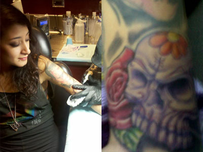 Alexia Rodriguez skull tattoo