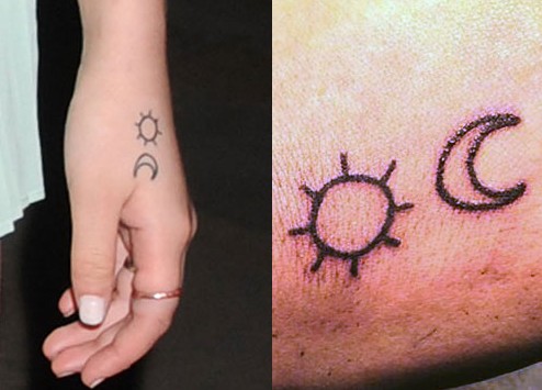 Asami Zdrenka tattoos – sun and moon outlines