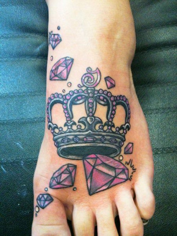 Cute Crown Diamond Foot Tattoo