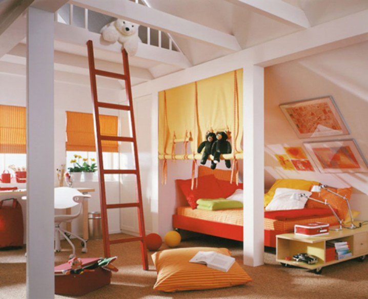 Orange Attic Bedroom Design