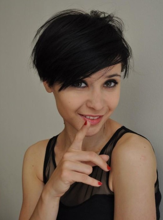 Short Black Haircut with Side Bangs