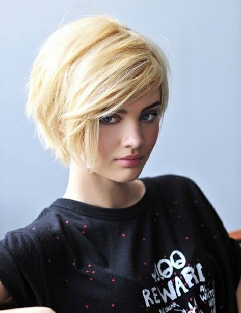 Short Blond Haircut with Side Swept Bangs