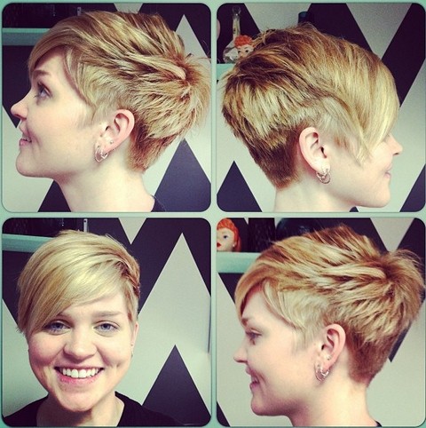 Short layered pixie cut with long bangs