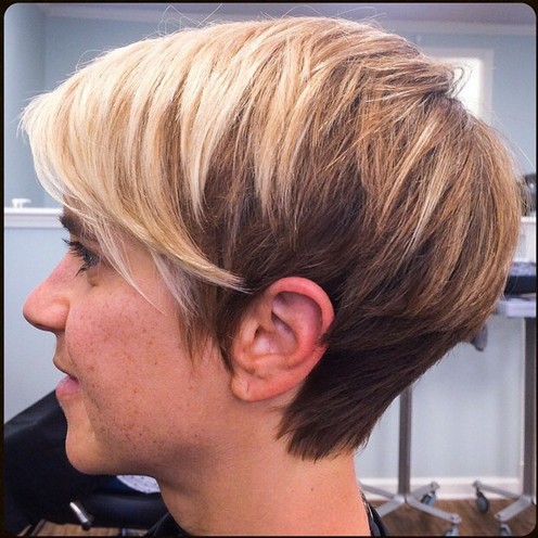 Side View of layered pixie cut