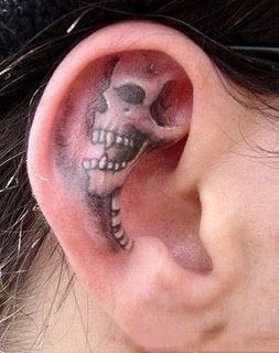 Skull Inner Ear Tattoo