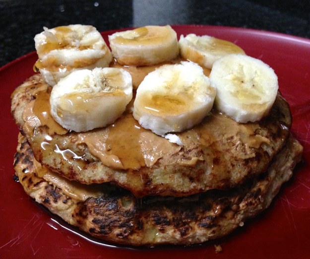 Banana Oat Pancakes with Peanut Butter