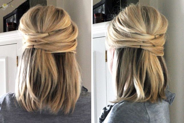 Pinned-Up Hairstyle for Medium Straight Hair