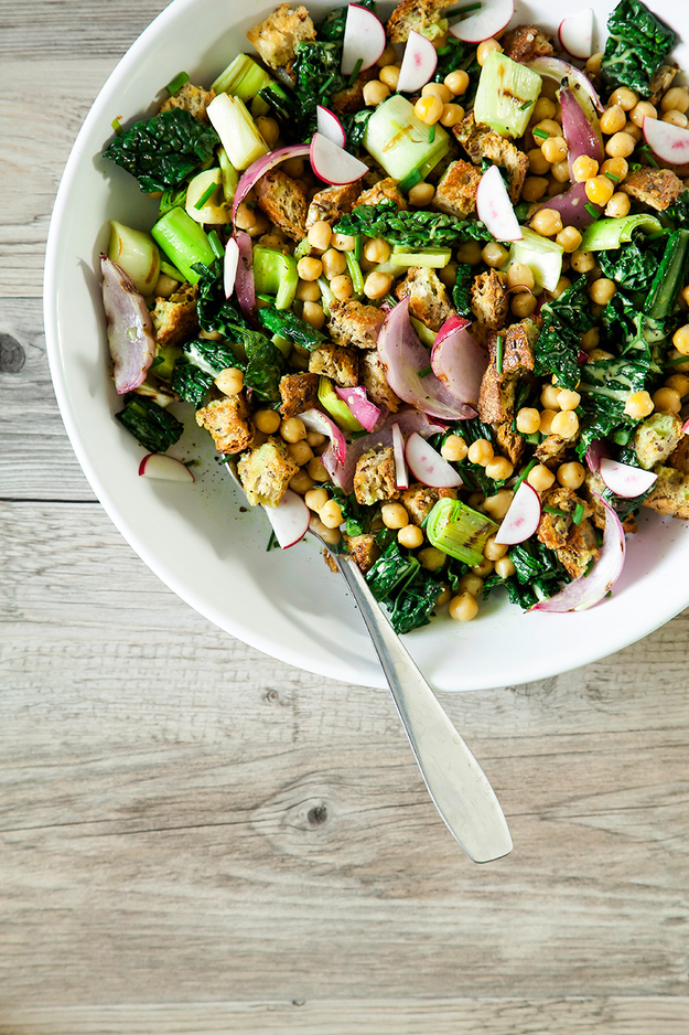 Chickpea, Spring Onion and Kale Panzanella